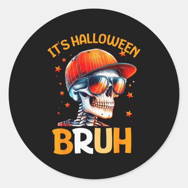 Bruh Halloween Boys Kids Halloween Skeleton  Runder Aufkleber (Vorderseite)