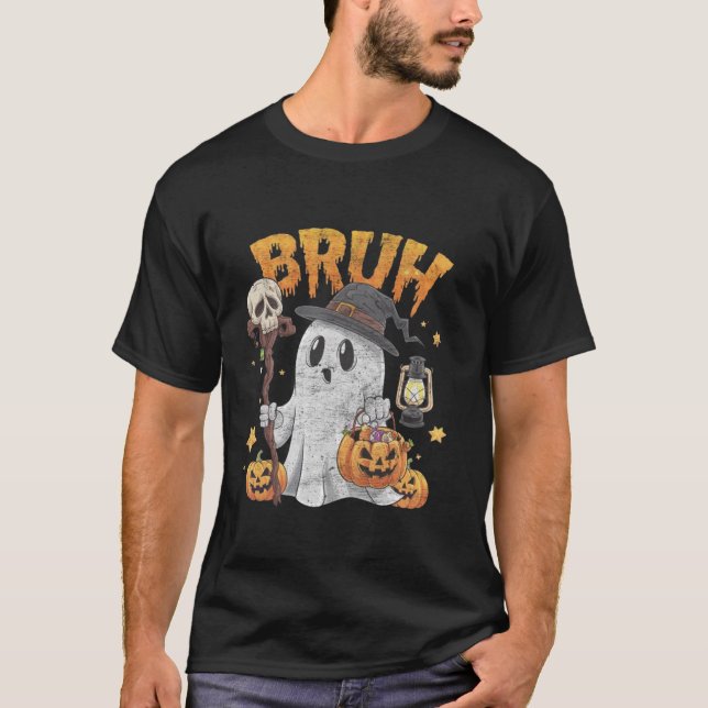 Bruh Halloween Niedlich Ghost Trick oder Treat Can T-Shirt (Vorderseite)