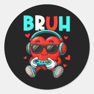 Bruh Heart Gamer Video Gaming Controller Valentins Runder Aufkleber