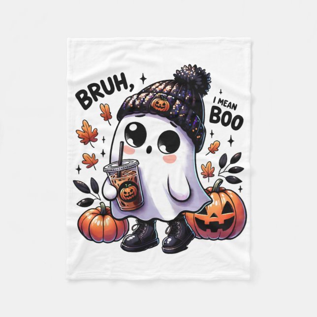 Bruh I Gemein Boo Funny Ghost Kürbislaterne Kaffee Fleecedecke (Vorderseite)
