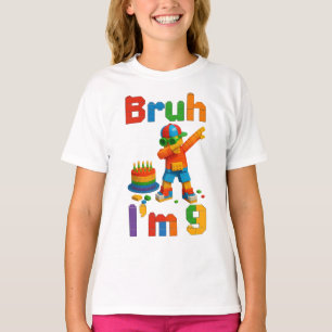 Bruh ich bin 9 Blockparty – Lustiges Kindergeburts T-Shirt
