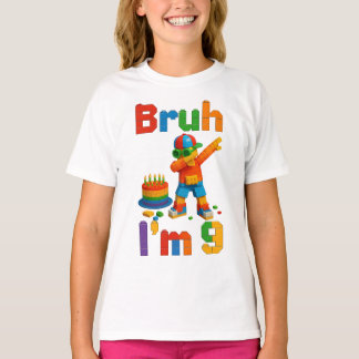 Bruh ich bin 9 Blockparty – Lustiges Kindergeburts T-Shirt