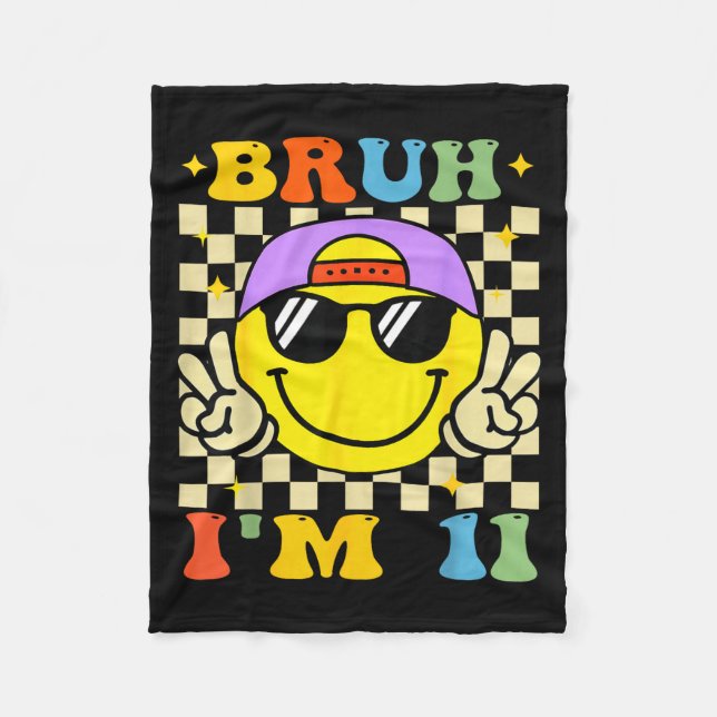 Bruh I'm 11 Years Old Purple Birthday Boys 11th Bi Fleecedecke (Vorderseite)