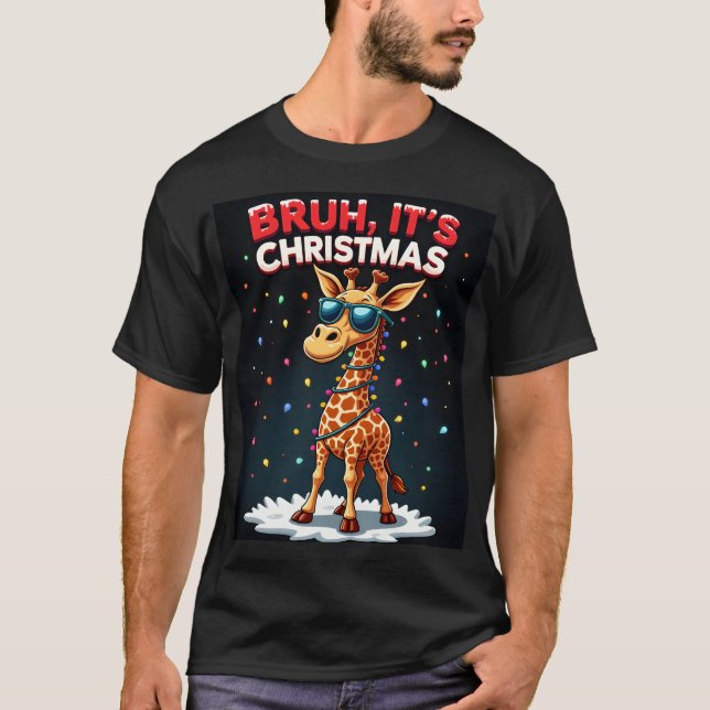 Bruh It's Christmas Giraffe Funny Dabbing Long Sle T-Shirt (Vorderseite)