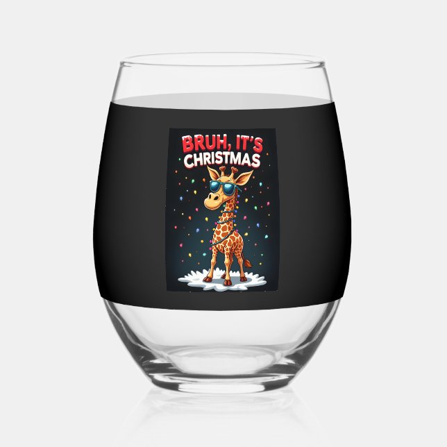Bruh It's Christmas Giraffe Funny Dabbing Long Sle Weinglas Ohne Stiel (Vorderseite)