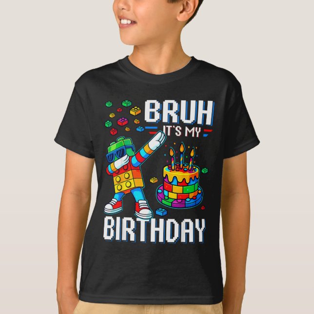 Bruh Its My Birthday Master Builder Dabbing Blocks T-Shirt (Vorderseite)