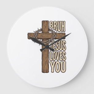 Bruh Jesus Liebt Dich Kreuz Vintage Christlich Vec Große Wanduhr
