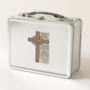 Bruh Jesus liebt dich Kreuz Vintage Christlich Vec Metall Brotdose