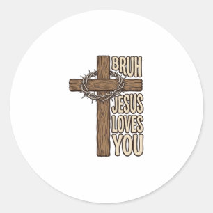 Bruh Jesus liebt dich Kreuz Vintage christlich Vec Runder Aufkleber