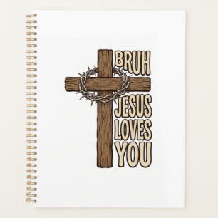 Bruh Jesus liebt dich Kreuz Vintage christlicher V Planer