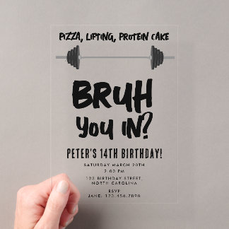 Bruh Jungen Teenager Geburtstag Teen Junge Hantel Acryleinladungen
