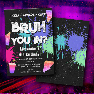 Bruh Jungs Geburtstags-Neon-Graffiti-Teenager-Pizz Einladung