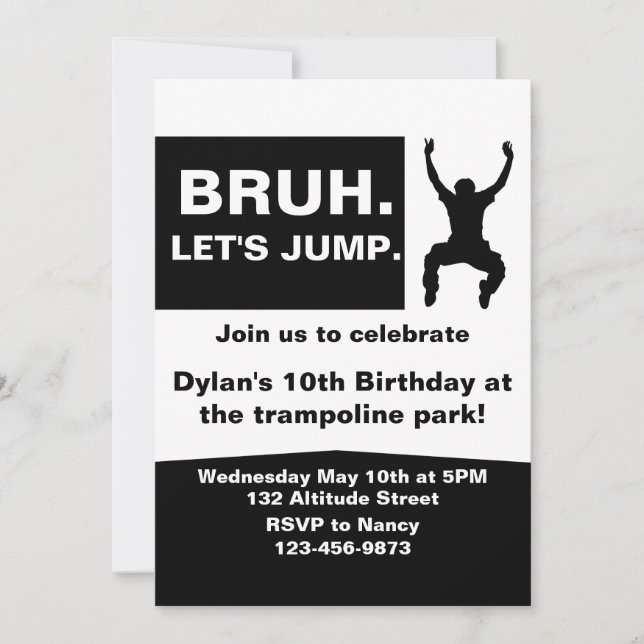 Bruh Let's Jump, Trampolin-Party Einladung, DIY, Einladung (Vorderseite)