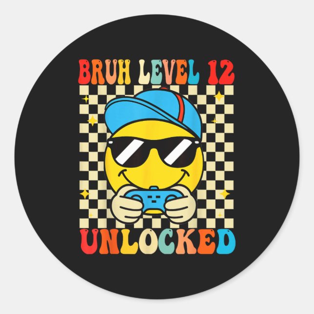 Bruh Level 12 Unlocked Smile Face Video Gamer 12th Runder Aufkleber (Vorderseite)