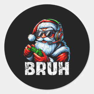 Bruh Lustiger Weihnachtsmann Gaming Gamer Pjs Weih Runder Aufkleber