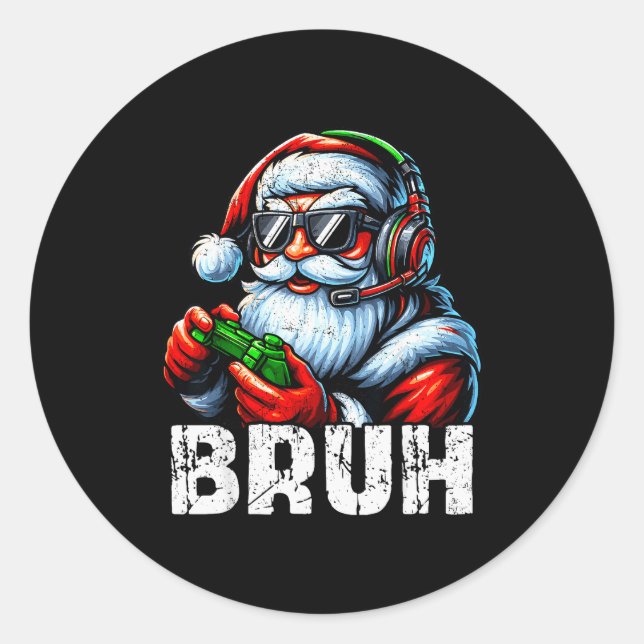 Bruh Lustiger Weihnachtsmann Gaming Gamer Pjs Weih Runder Aufkleber (Vorderseite)
