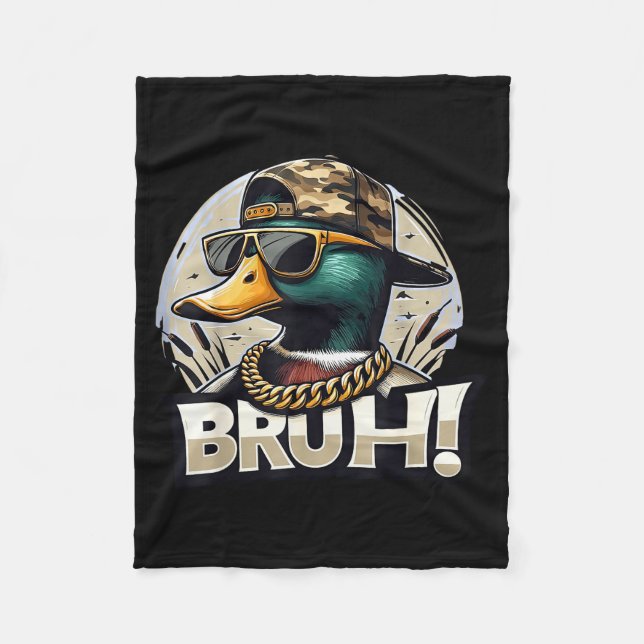 Bruh Mallard Duck Funny Duck Hunting Humor  Fleecedecke (Vorderseite)