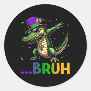 Bruh Mardigator Dabbing Alligator Mardi Gras Shirt Runder Aufkleber