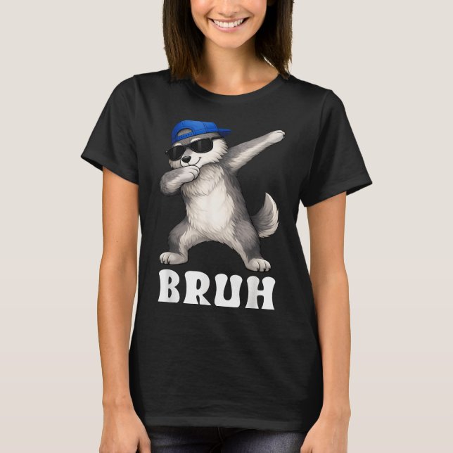 Bruh Meme Dabbing Wolf lustige Männer Kinder Junge T-Shirt (Vorderseite)