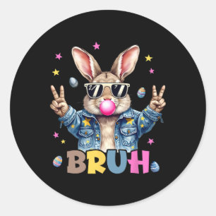 Bruh Meme Ostertag Funny Bunny Eggs Teens Boys K Runder Aufkleber