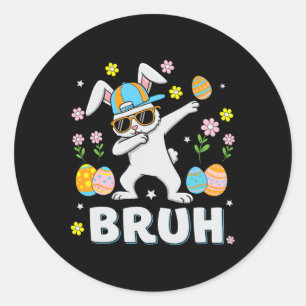 Bruh Meme Ostertag Funny Dabbing Bunny Eggs Boys Runder Aufkleber
