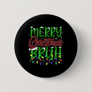 Bruh Merry Christmas Red Kariert Teens Boys Kids X Button