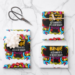 Bruh Neon-Graffiti-Hip-Hop-Street-Art-Geburtstag Geschenkpapier Set