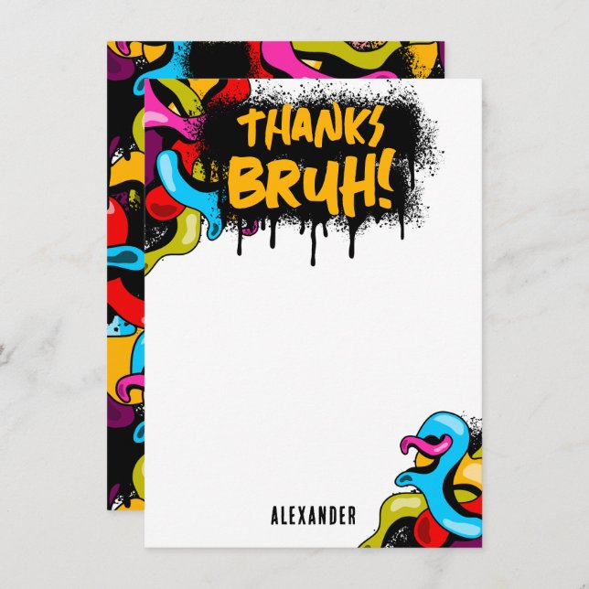 Bruh Neon Graffiti Hip Hop Street Art Kids Dankeskarte (Vorne/Hinten)