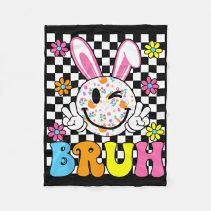 Bruh Oster Day Funny Bunny Eggs Groovy Smile Face Fleecedecke