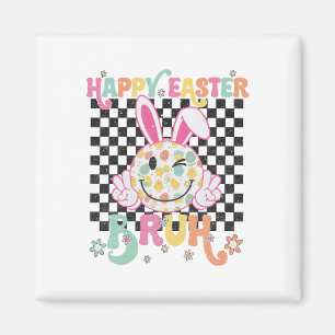 Bruh Oster Day Funny Bunny Eggs Groovy Smile Face Magnet
