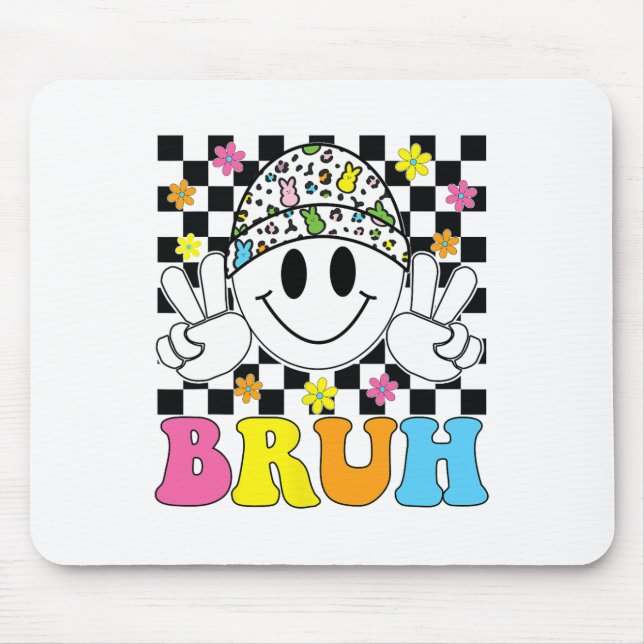 Bruh Oster Day Funny Bunny Eggs Groovy Smile Face Mousepad (Vorne)
