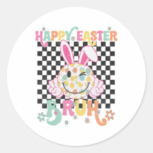 Bruh Oster Day Funny Bunny Eggs Groovy Smile Face Runder Aufkleber