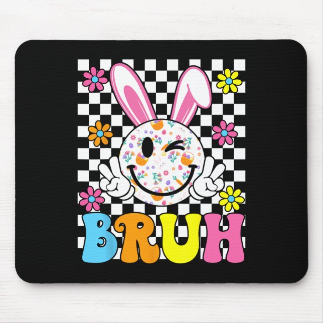 Bruh Ostersonntag Lustiger Hase Eier Groovy Smiley Mousepad (Vorne)