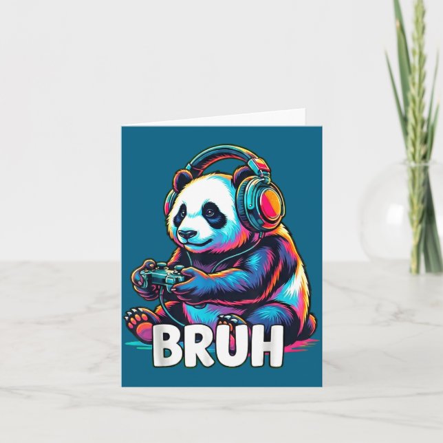Bruh Panda Gamer With Headphones Controller  Karte (Vorderseite)