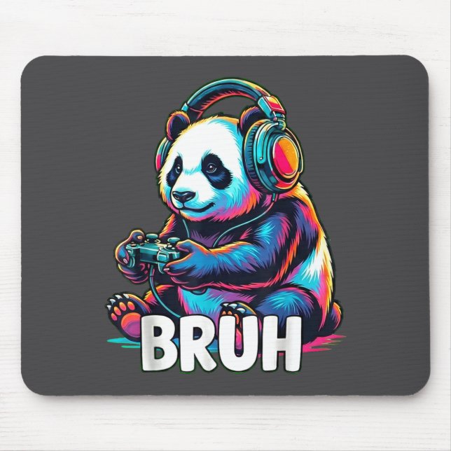 Bruh Panda Gamer With Headphones Controller  Mousepad (Vorne)