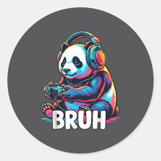 Bruh Panda Gamer With Headphones Controller  Runder Aufkleber (Vorderseite)
