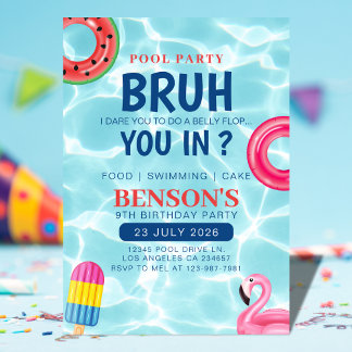 Bruh Pool Party Boy Birthday Einladung