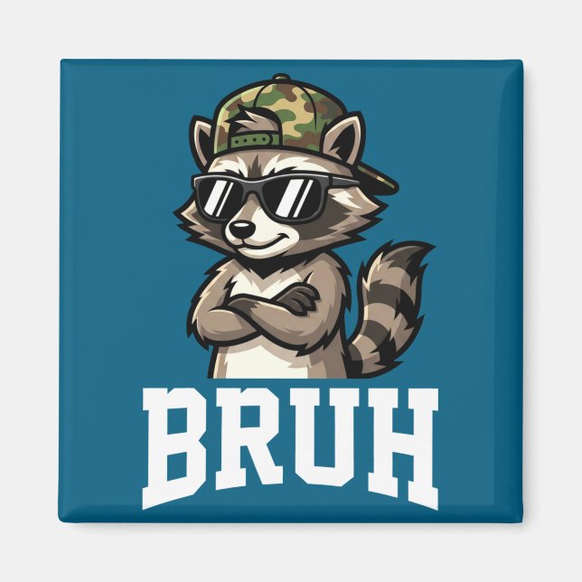 Bruh Raccoon Camo Hat Funny Youth Teens Kids Slang Magnet (Vorne)
