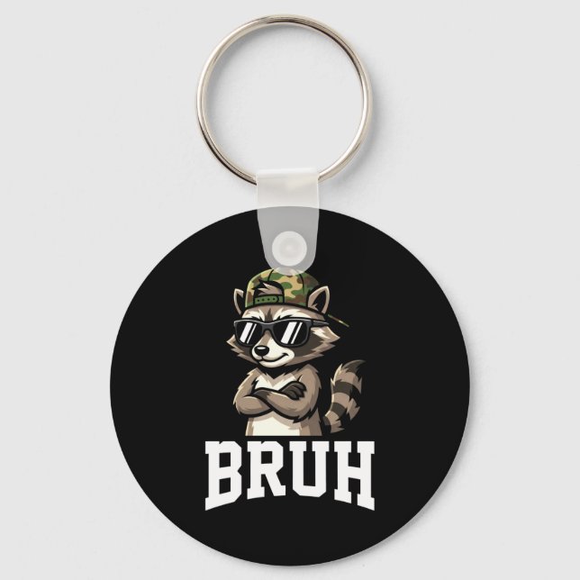 Bruh Raccoon Camo Hat Funny Youth Teens Kids Slang Schlüsselanhänger (Vorderseite)