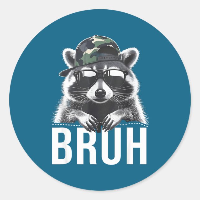 Bruh Raccoon Trash Racoon Camo Hat Youth Teens Kid Runder Aufkleber (Vorderseite)