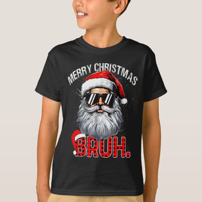 Bruh Santa Hat Funny Christmas Red Plaid Men Boys  T-Shirt (Vorderseite)