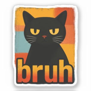 Bruh Schwarze Katze Lustiges Retro Vintage Meme Aufkleber