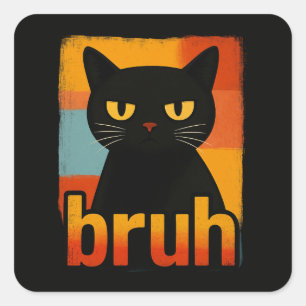 Bruh Schwarze Katze Lustiges Retro Vintage Meme Quadratischer Aufkleber