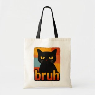 Bruh Schwarze Katze Lustiges Retro Vintage Meme  Tragetasche