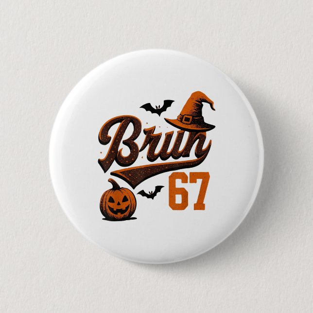 Bruh Six Seven Halloween 6-7 Lustiger Geist Slang  Button (Vorderseite)