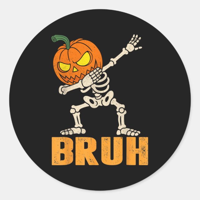 Bruh Skeleton Halloween Dabbing Boys Pumpkin Jack Runder Aufkleber (Vorderseite)