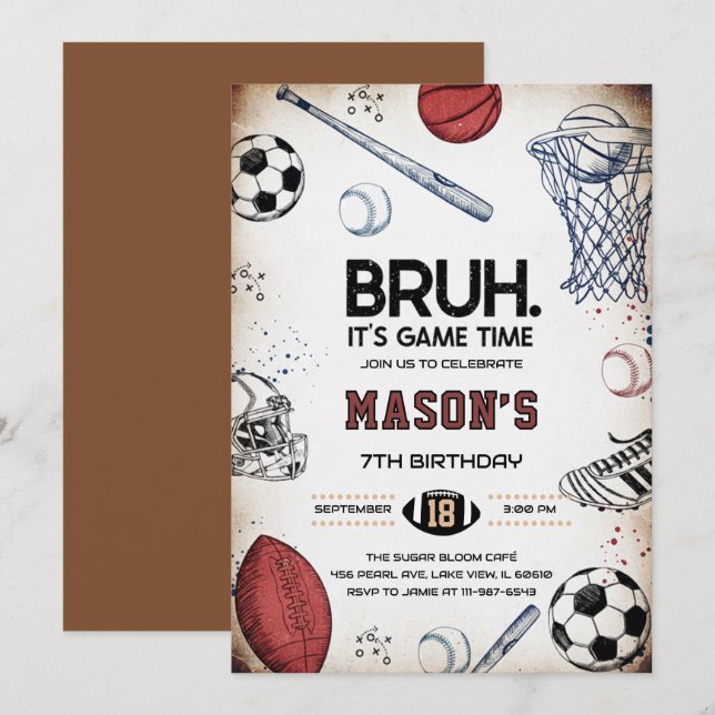 Bruh Sports Birthday Game Time Party Invitation Einladung (Vorne/Hinten)