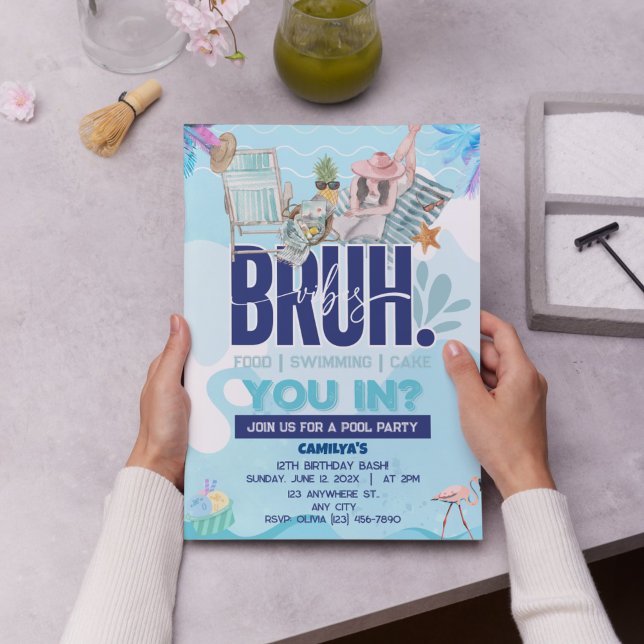 BRUH-tastic Pool Party für den Coolsten Typ Einladung (BRUH Blue Pool Party Boy Birthday Invitation)