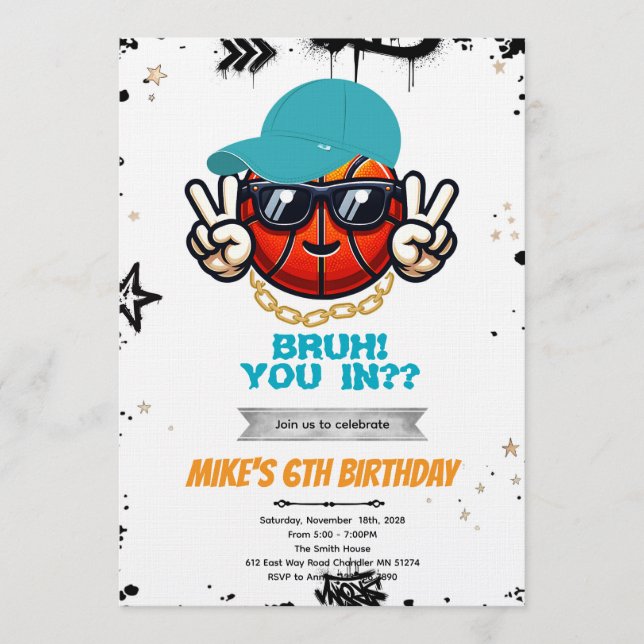 Bruh Teen basketball Party Invitation Einladung (Vorderseite)