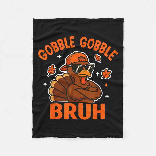 Bruh Thanksgiving Turkey Gobble Shirt Kids Teens B Fleecedecke (Vorderseite)